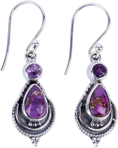 coadipress Vintage Crystal Teardrop Earrings for Women Girls Fashion Bohemian Retro Colorful Natural Gemstone Drop Dangle Earrings Sparkly Jewelry Gift in Saudi Arabia