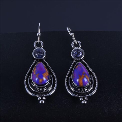 coadipress Vintage Crystal Teardrop Earrings for Women Girls Fashion Bohemian Retro Colorful Natural Gemstone Drop Dangle Earrings Sparkly Jewelry Gift in Saudi Arabia