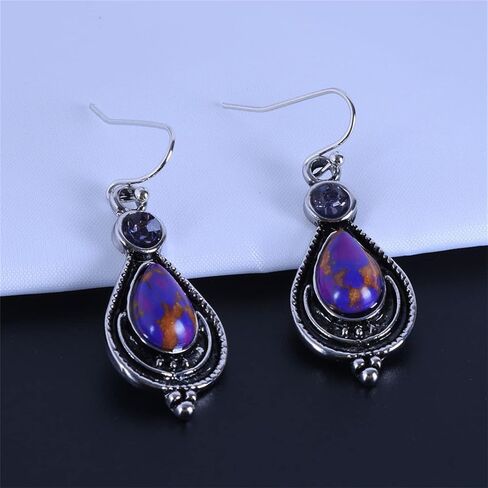 coadipress Vintage Crystal Teardrop Earrings for Women Girls Fashion Bohemian Retro Colorful Natural Gemstone Drop Dangle Earrings Sparkly Jewelry Gift in Saudi Arabia