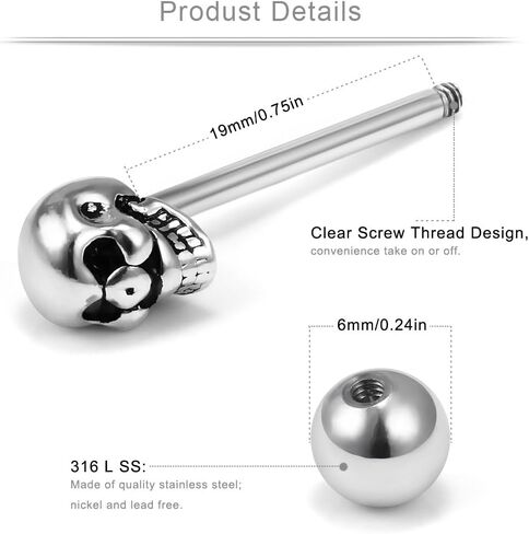 Ruifan 2pcs Vintage Straight Barbell Nipple Tongue Ring Piercing 14G in Saudi Arabia
