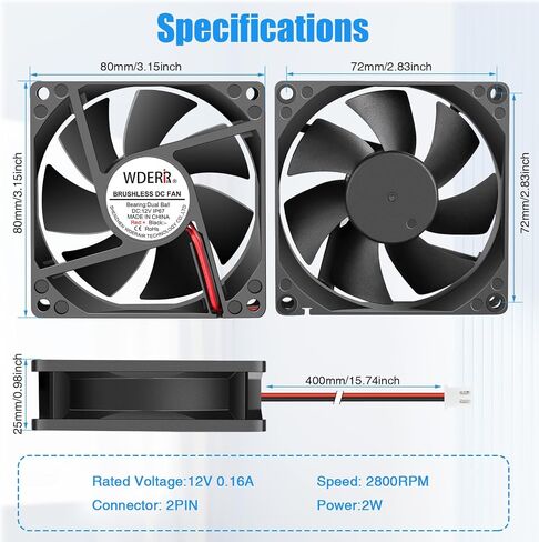 120mm x 25mm 12V DC IP67 Rated Waterproof and Dustproof Fan High Performance 2 Pin for DIY Moisture Exhaust Cooling Projects 2pcs in Kuwait