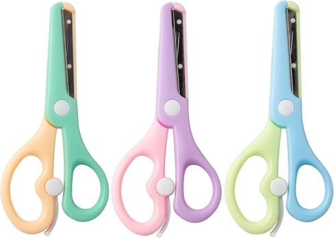 مقص أمان للأطفال مكون من 3 قطع، مقص تدريب حرفي، مقبض مريح مثالي لقطع الورق، (وردي + برتقالي + أزرق) in Kuwait