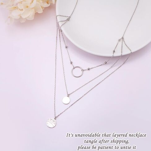 قلادة FLYOW متعددة الطبقات من الفضة الإسترليني S925 ثلاثية الطبقات وسلسلة طويلة وقلادة أنيقة للنساء in Kuwait