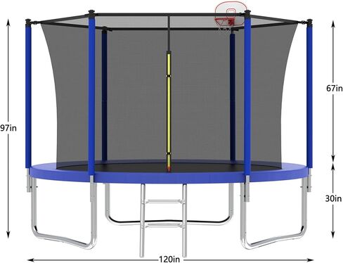 Livavege Trampolines 8FT 10FT 14FT 16FT Trampoline with Safety Enclosure Net & Ladder, Outdoor Trampoline for Kids and Adults, 400LBS, ASTM Approved in Saudi Arabia