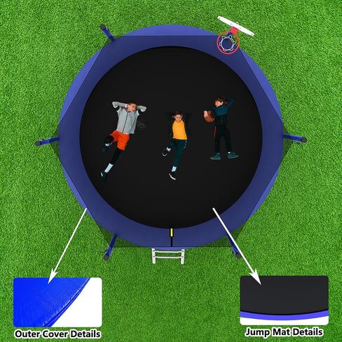Livavege Trampolines 8FT 10FT 14FT 16FT Trampoline with Safety Enclosure Net & Ladder, Outdoor Trampoline for Kids and Adults, 400LBS, ASTM Approved in Saudi Arabia