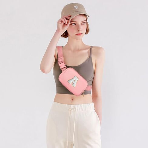 Gitus Belt Bag Fanny Pack Crossbody Bags for Women with Initial Letter Patch Teen Girl Gifts Trendy Stuff Personalized Birthday Gifts for Teenager Girls Preppy Stuff Cool Stuff for Teens (LightPink-A) in Kuwait