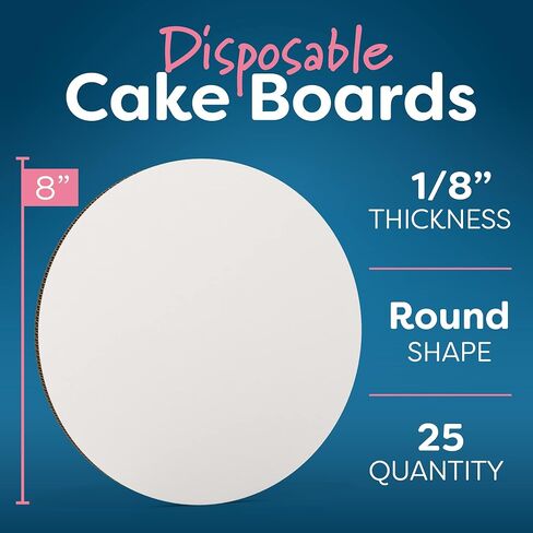 White Cake Boards Round | 25 Pack – 8 Inch | Cardboard Cake Rounds Circles | Disposable Cake Platter Board Base Tray | Cake Decorating Supplies | Cake Plate Accessories in Saudi Arabia