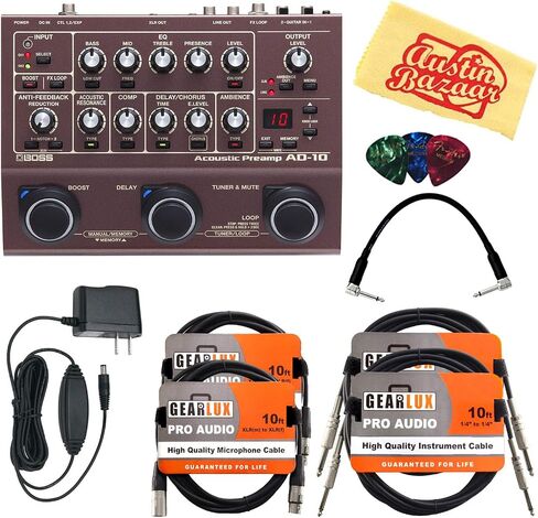 Boss AD-2 Acoustic Preamp Bundle with Power Supply, Instrument Cable, Patch Cable, and Picks in Saudi Arabia