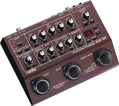 Boss AD-2 Acoustic Preamp Bundle with Power Supply, Instrument Cable, Patch Cable, and Picks in Saudi Arabia