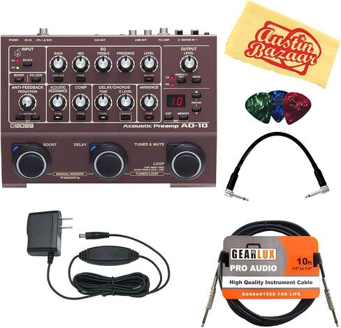 Boss AD-2 Acoustic Preamp Bundle with Power Supply, Instrument Cable, Patch Cable, and Picks in Saudi Arabia
