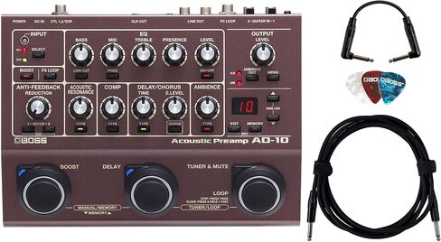 Boss AD-2 Acoustic Preamp Bundle with Power Supply, Instrument Cable, Patch Cable, and Picks in Saudi Arabia