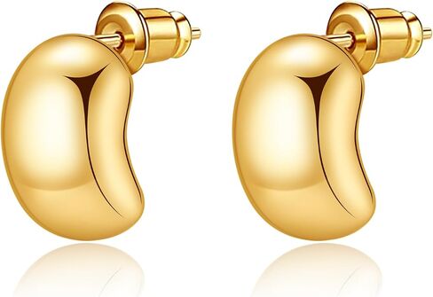 Chunky Gold Stud Earrings for Women 14K Gold Plated 925 Sterling Silver Brushed Half Ball Stud Earrings in Saudi Arabia