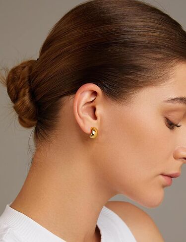 Chunky Gold Stud Earrings for Women 14K Gold Plated 925 Sterling Silver Brushed Half Ball Stud Earrings in Saudi Arabia