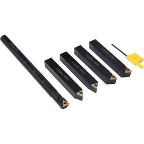 1/2" Indexable Turning Tool Set 5Pcs, 4 Pcs Turning Holder + 1 Pc Boring Bar, Metal tools with Carbide Inserts