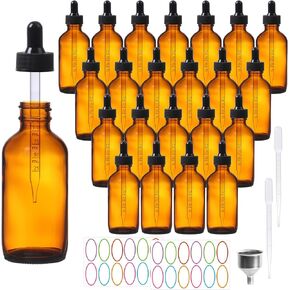 AuroTrends 4 oz Dropper Bottles Glass 24Pack, Amber Glass Tincture Bottles with Dropper - Dropper Bottle 4 oz with Funnel/Stickers/Plastic Graduated Pipette (4fl.oz, Set of 24)