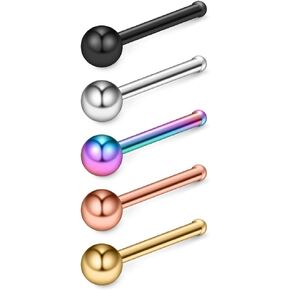 Ruifan 5PCS 22G Mix Color 316L Surgical Steel Nose Bone Studs Rings Pin Piercing Jewelry with 1.5mm Ball