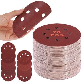 70 PCS 5 Inch Sanding Discs, 40 80 120 180 240 320 400 600 800 Grit Hook and Loop Sandpaper for Random Orbital Sander