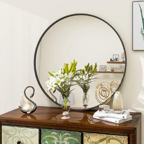 Black Round Bathroom Mirror, 24 inch Circle Mirror, Round Wall Mirror with Simple Metal Frame, Modern Round Hanging Mirror for Bathroom, Hallway, Livng Room (Black Frame)