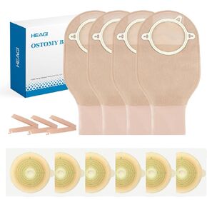 22pcs Ostomy Supplies Colostomy Bags, Two Piece Ostomy Bags with Clamp Closure, 15-55mm Cut-to-Fit Drainable Ostomy Pouch for Ileostomy Stoma Care (16 x Colostomy Bags+6 x Barrier+2 x Clamp)