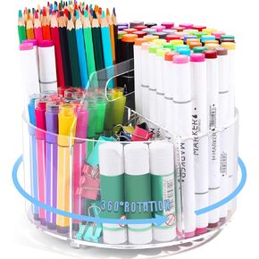 volepet Large Capacity 360° Rotating Marker Organizer with 6 Compartments Acrylic Pen Holders Office Storage Supplies Holds over 600+ Pencils