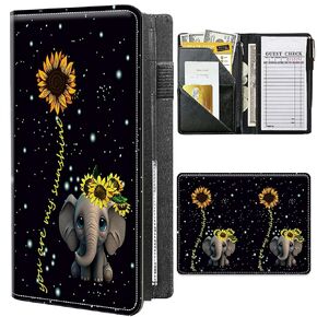 Server Books for Waitress 9 x 5 Inch,PU Leather Waiter Book Server Wallet with Zipper and Check Book Holder Money Pocket Waitstaff Organizer Fits Server Apro,Skull Flower