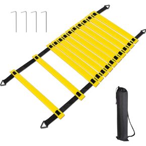 Soccer Training Equipment Set, 20 Feet 12 Rungs Pro Speed & Agility Ladder, Resistance Parachute, Jump Rope, 5 Resistance Bands with Carrying Bag