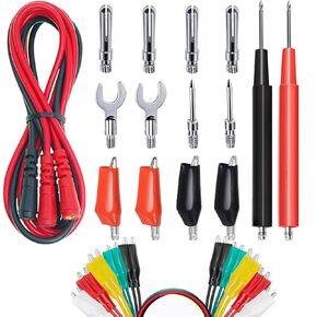 Multimeter Leads, Premium 16-in-1 Multimeter Leads Kit, 10 Pcs Alligator Clips with Wires for Power Testing Needle for Electronics, Banana Plug, Circuit Connection, Experiment