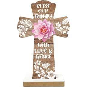 Qswo Wooden Crosses,Christians Cross Wall Decor,Cross Desk Decor,Christian Wall Art,Cross Decor for Wall,Spiritual Religious Cross Plaque for Home Religious Indoor Outdoor