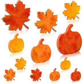 Bencailor 12 Pcs Fall Decor Fall Tiered Tray Decor Fall Pumpkins Maple Leaf Wooden Sign Fall Table Centerpiece Thanksgiving Tabletop Sign for Thanksgiving Day Autumn Home Desk Office Party Decoration