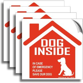 DOG Inside Alert | 4 Pack 6x6 Inch | Premium Vinyl Self-Adhesive Stickers, Satin Laminated, Weather, Scratch, Water, UV and Fade Resistance, Indoor and Outdoor