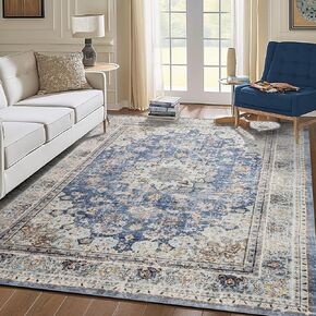 Washable Area Rug,Indoor Vintage Living Room Carpet,Soft,Low Pile,Non Shedding, Easy Clean,Machine Wash,Non Slip Soft Large Rug Bohemian for Bedroom,Entry Throw Carpet Stain Resistance