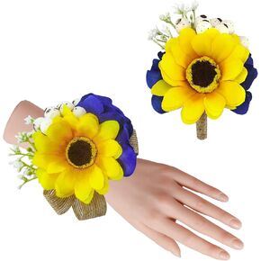 Ciandid Purple Rose Groom Boutonniere & Bride Wrist Corsage Set of 2, Artificial Flowers for Wedding Ceremony Party Prom