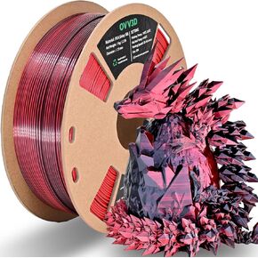 OVV3D PLA Filament 1.75mm, 3D Printer Filament Silk PLA Dual Color PLA Filament, Black Red PLA Filament, Color Change Every Inch Filament 3D Printer Filament +/-0.02mm, 1kg/2.2lb