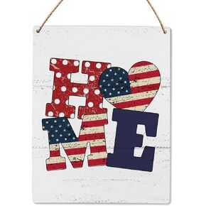 4th of July Gnomes Decorations - Happy Birthday America Memorial Day Patriotic Decorations Sign - Independence Day Decorations for Indoor Living Room Porch Wooden Slogan Hanging Sign 8 x 10 Inch Wall Pediments