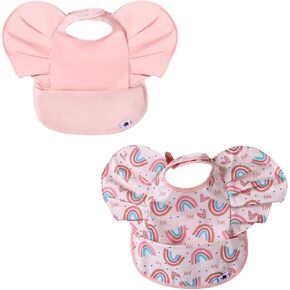SPINFOX 2 Pack Baby Smock for Eating, Mess Proof Baby Bib, Waterproof Toddler Baby Feeding Bibs Shirt for Girl 6-24 Months