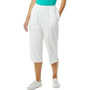 AmeriMark Women’s Knit Capris – 100% Cotton Pants with Stretch Elastic Waist