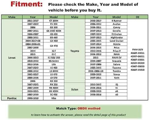 مستشعر Marsflex TPMS 42607-33021 مناسب لسيارة Toyota Lexus Rav4 Camry 4Runner Tacoma Corolla، استبدال أجهزة استشعار مراقبة ضغط الإطارات PMV-107J 42607-33011 315 ميجا هرتز 4 قطع in Saudi Arabia