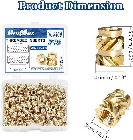 MroMax 140Pcs M3 Threaded Inserts Brass Heat Set Insert M3x5.7x4.6mm Metric knurled Nuts Insert by Heat into 3D Printing Components and Plastic Parts in Saudi Arabia