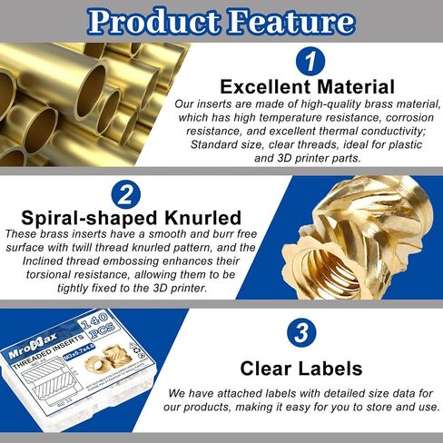 MroMax 140Pcs M3 Threaded Inserts Brass Heat Set Insert M3x5.7x4.6mm Metric knurled Nuts Insert by Heat into 3D Printing Components and Plastic Parts in Saudi Arabia