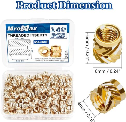 MroMax 140Pcs M3 Threaded Inserts Brass Heat Set Insert M3x5.7x4.6mm Metric knurled Nuts Insert by Heat into 3D Printing Components and Plastic Parts in Saudi Arabia