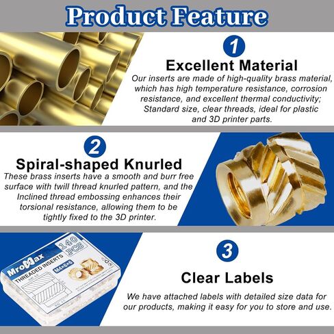 MroMax 140Pcs M3 Threaded Inserts Brass Heat Set Insert M3x5.7x4.6mm Metric knurled Nuts Insert by Heat into 3D Printing Components and Plastic Parts in Saudi Arabia