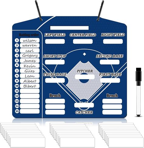 Geyee 34 Pcs Magnetic Baseball Lineup Board for Coach, Erases Easily Magnetic Dugout Board Softball Coaching Board with 30 Lineup Cards 2 Snap Hooks and Marker Pen in Saudi Arabia