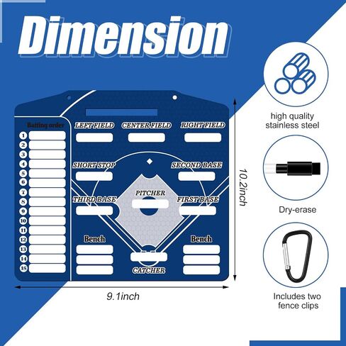 Geyee 34 Pcs Magnetic Baseball Lineup Board for Coach, Erases Easily Magnetic Dugout Board Softball Coaching Board with 30 Lineup Cards 2 Snap Hooks and Marker Pen in Saudi Arabia