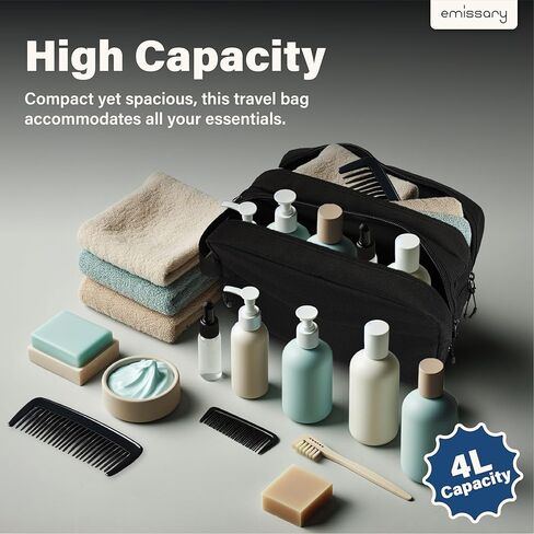 emissary Travel Toiletry Bag for Men, Water Resistant Travel Bathroom Bag Men's Shaving Kit, Dopp Kit for Men, Waterproof Toiletry Bag, Shaving Bag, Hygiene Bag, Mens Toiletry Travel Bag - Black in Kuwait