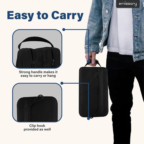 emissary Travel Toiletry Bag for Men, Water Resistant Travel Bathroom Bag Men's Shaving Kit, Dopp Kit for Men, Waterproof Toiletry Bag, Shaving Bag, Hygiene Bag, Mens Toiletry Travel Bag - Black in Kuwait