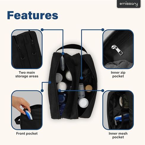 emissary Travel Toiletry Bag for Men, Water Resistant Travel Bathroom Bag Men's Shaving Kit, Dopp Kit for Men, Waterproof Toiletry Bag, Shaving Bag, Hygiene Bag, Mens Toiletry Travel Bag - Black in Kuwait