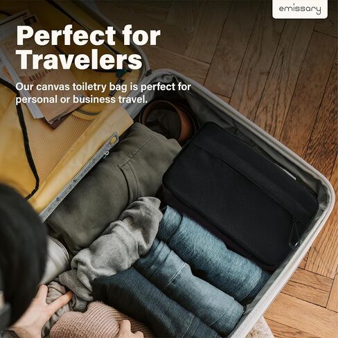 emissary Travel Toiletry Bag for Men, Water Resistant Travel Bathroom Bag Men's Shaving Kit, Dopp Kit for Men, Waterproof Toiletry Bag, Shaving Bag, Hygiene Bag, Mens Toiletry Travel Bag - Black in Kuwait