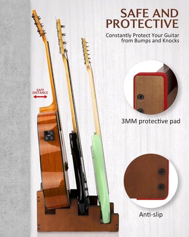 Multi Guitar Stand, 3-Holder, Space-Saving, Front Display Floor Guitar Rack, Padded Multiple Guitars Stand for Home, Studio, GS-3 (Generic) in Saudi Arabia
