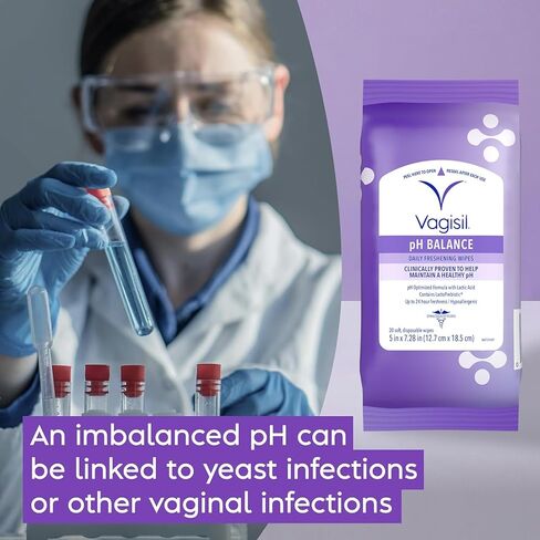 مناديل فاجيسيل pH Balance المنعشة اليومية للنظافة الأنثوية في حقيبة قابلة للإغلاق، تم اختبارها بواسطة أطباء أمراض النساء ولا تسبب الحساسية، 20 منديل (عبوة من قطعة واحدة) in Kuwait