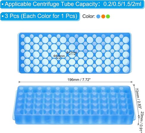 PATIKIL 60 Wells Tube Rack, 1 Set Vial Rack Double Panel Centrifuge Tube Holder for Microcentrifuge Tubes 0.2/0.5/1.5/2ml, Blue, Orange, Green in Saudi Arabia
